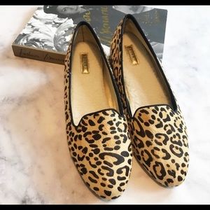 Leopard print calf fur Wren flats from BIRDIES